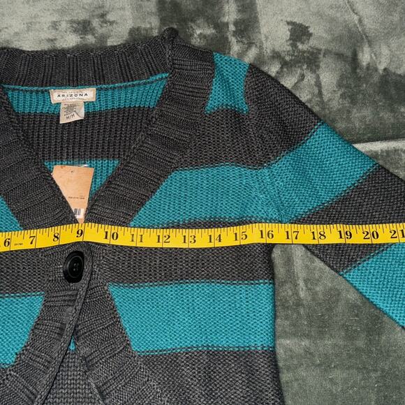 Arizona Cardigan Sweater Women's Medium Teal Gray Striped Long Sleeve Y2K NWT - Picture 5 of 8